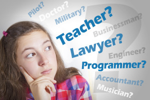 Portrait of handsome teenage boy in dilema which occupation to choose - pilot, doctor, military, teacher, businessman, lawyer, engineer, programmer, accountant or musician? Facial expression.